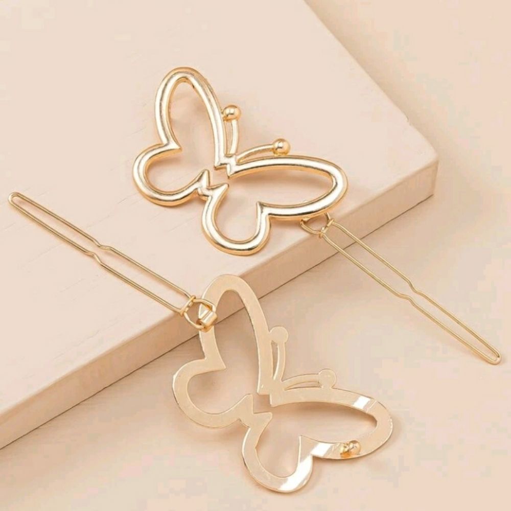 Gold Butterfly Hair Clips 2pc - Picture 2 of 4